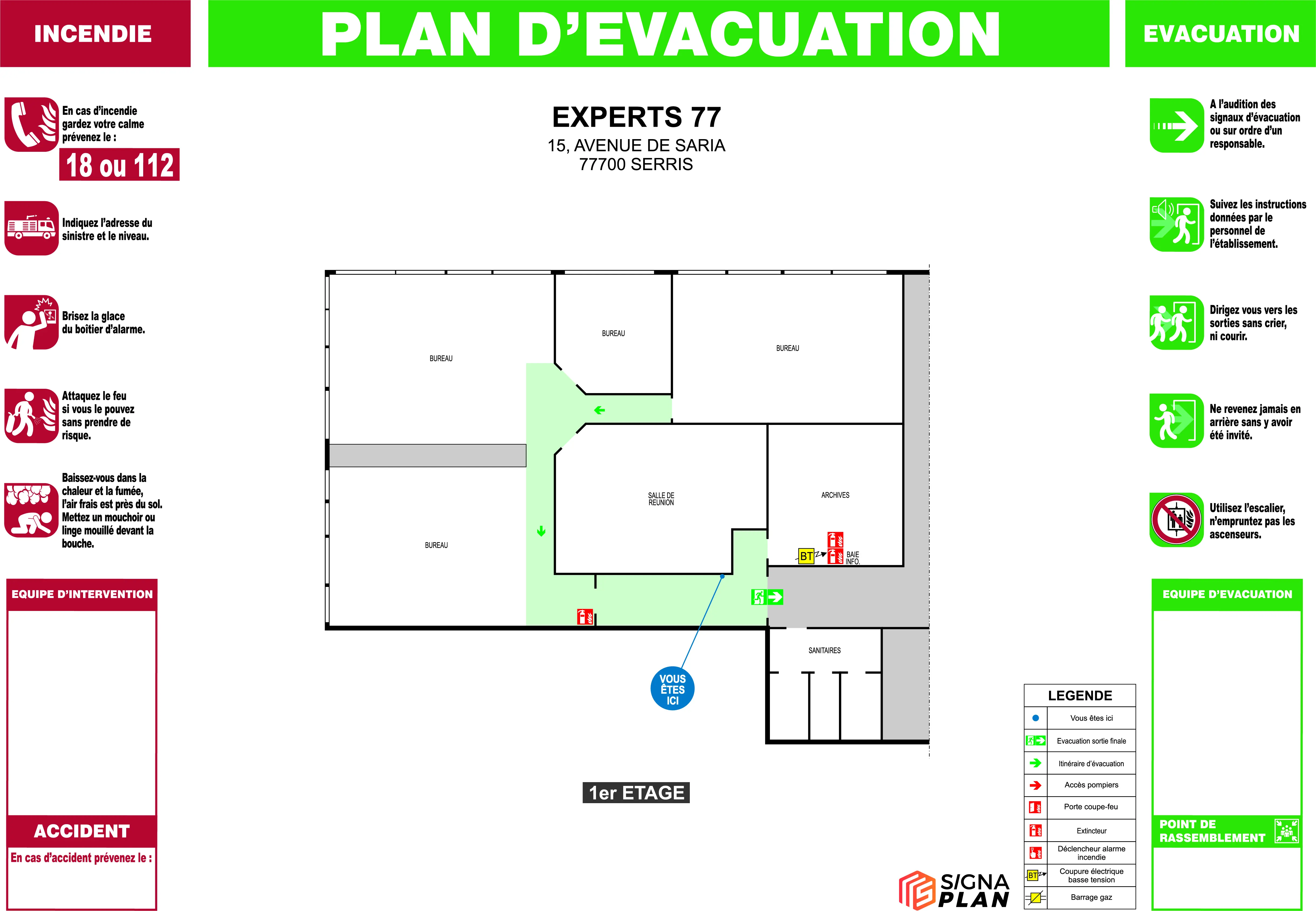 Plan d'évacuation NF X 08-070 réalisé en PAO par Signaplan