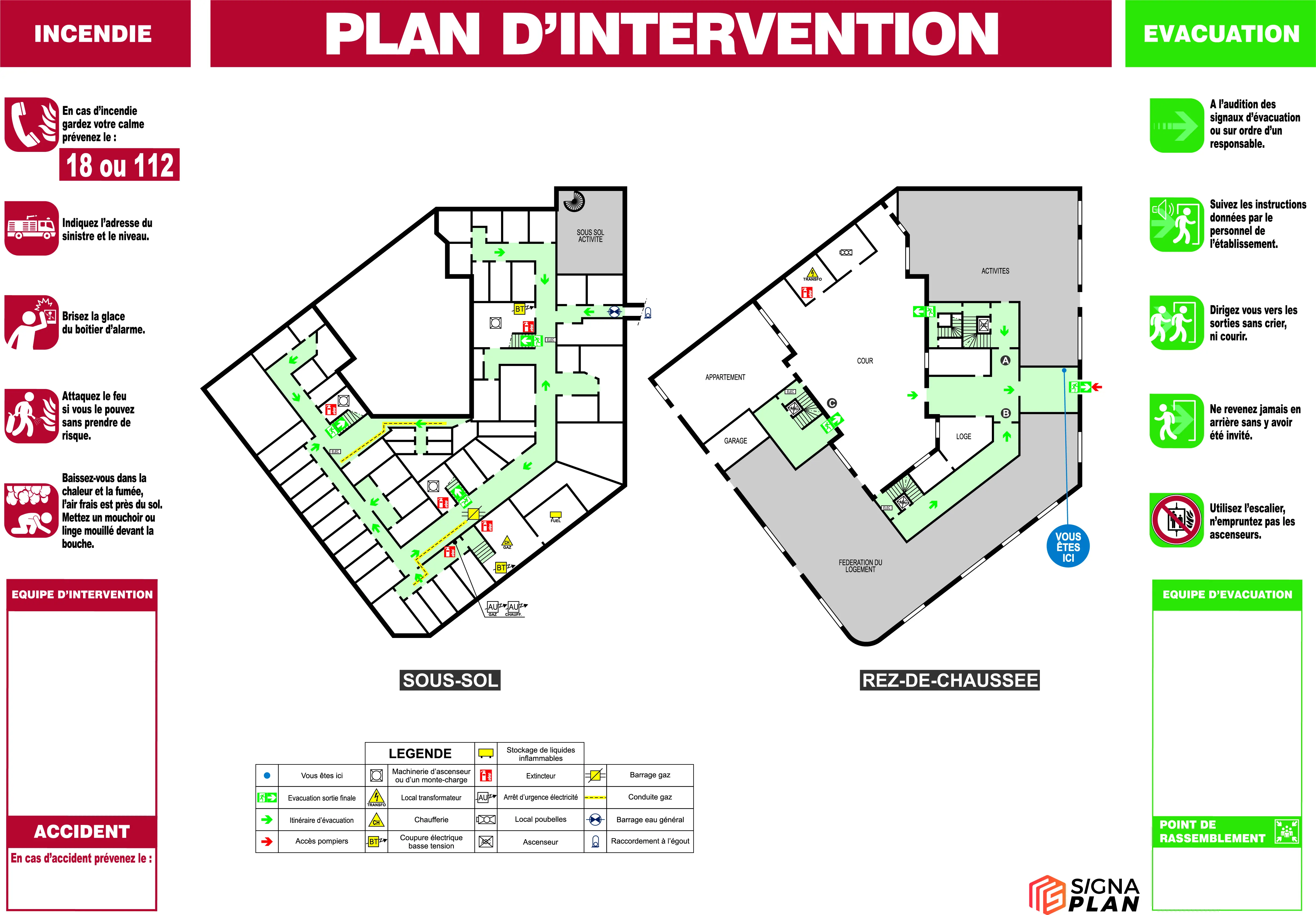 Plan de masse et accès secours NF X 08-070, PAO Signaplan
