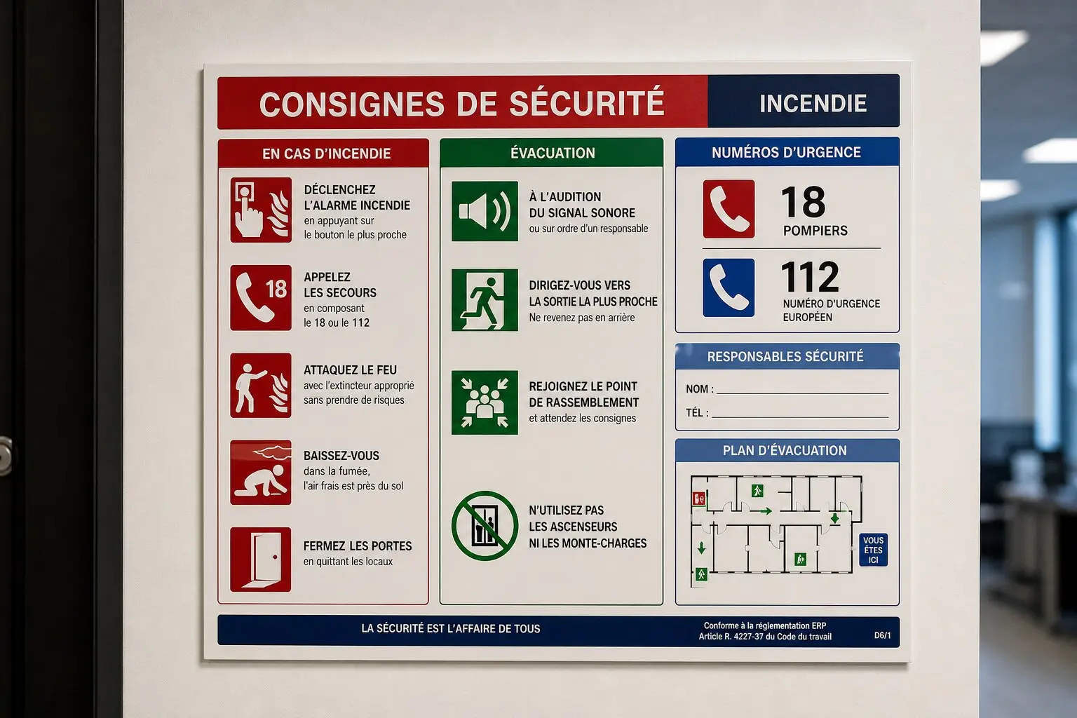 Panneau de consignes de sécurité incendie